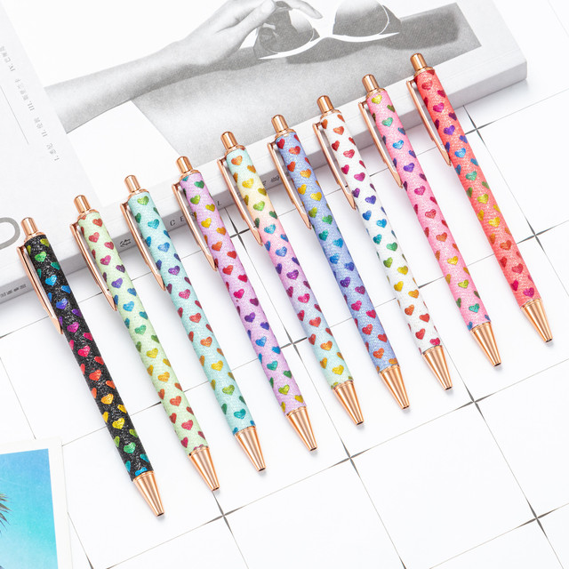 Sparkly Ballpoint Pens Fancy Glitter Heart Print Pens Metal Daisy Flower Pen  Lip Print Pen Black Ink Pretty For Women Girls - AliExpress